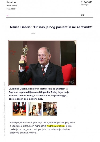 Nikica Gabrić: "Pri nas je bog pacient in ne zdravnik!"